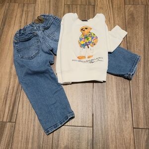 Ralph Lauren Kids Blue Jeans and White Sweatshirt Seperates